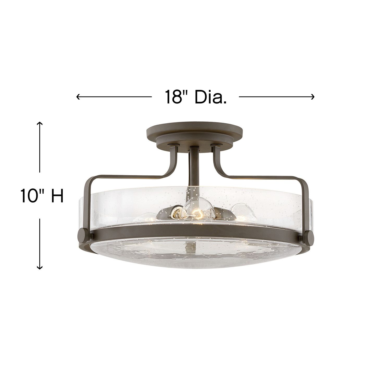 Hinkley Harper 18" Wide Bronze and Seeded Glass Ceiling Light