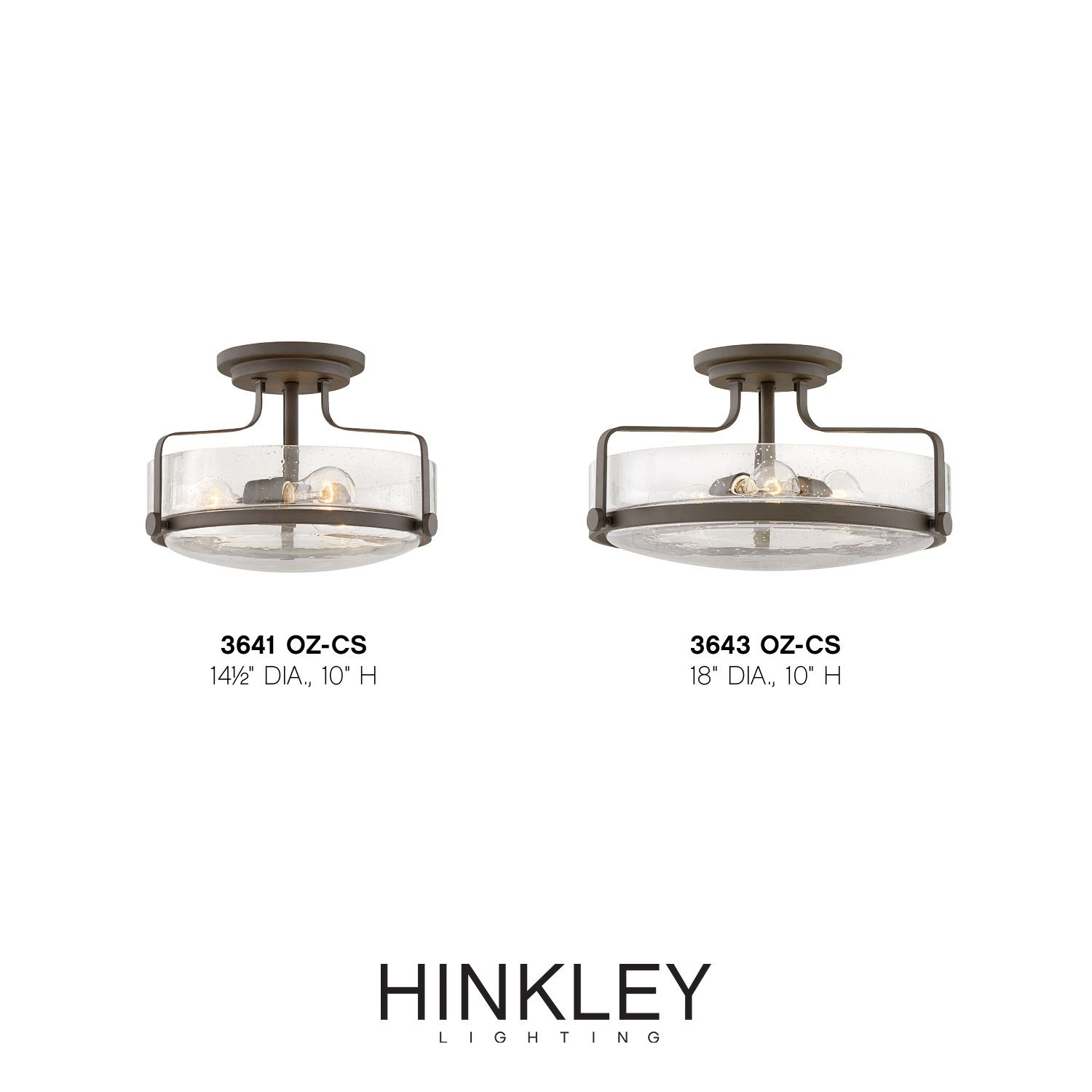 Hinkley Harper 18" Wide Bronze and Seeded Glass Ceiling Light