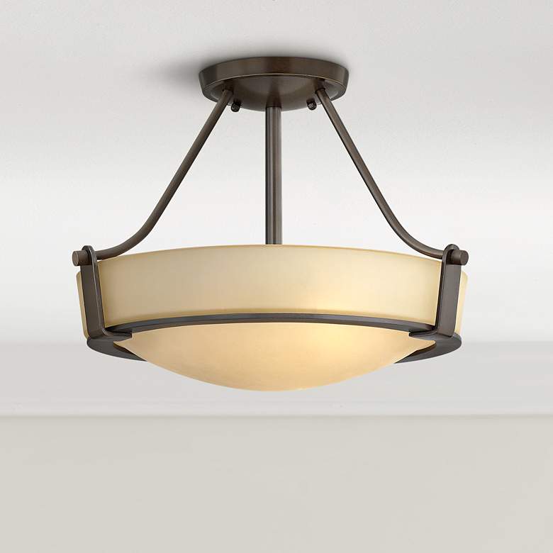 Image 1 Hinkley Hathaway Olde Bronze 16" Wide Amber Glass Ceiling Light