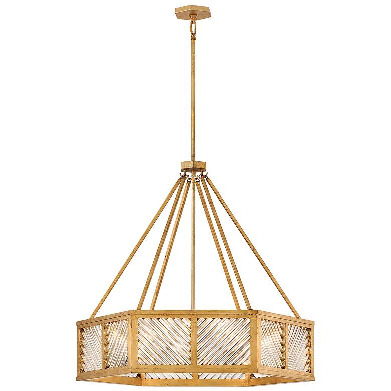Image 1 Hinkley Interior Sura Medium Drum Chandelier 35" Distressed Brass