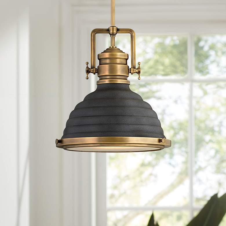 Image 1 Hinkley Keating 14 1/4" Wide Heritage Brass Aged Zinc Pendant Light