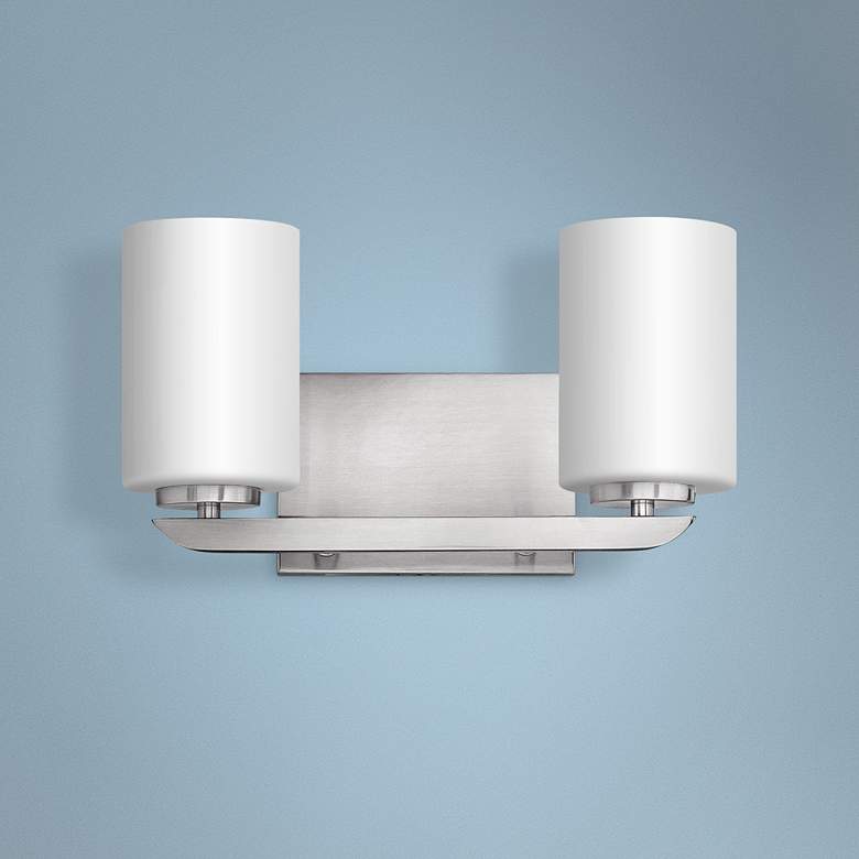 Image 1 Hinkley Kyra 7 3/4" High Brushed Nickel Modern 2-Light Wall Sconce