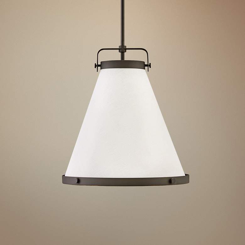 Image 1 Hinkley Lark 16 inchW Oil-Rubbed Bronze and Fabric Pendant Light