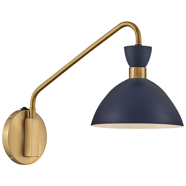 Image 1 Hinkley Lark Simon 13 1/4" Brass and Navy Blue Adjustable Wall Sconce