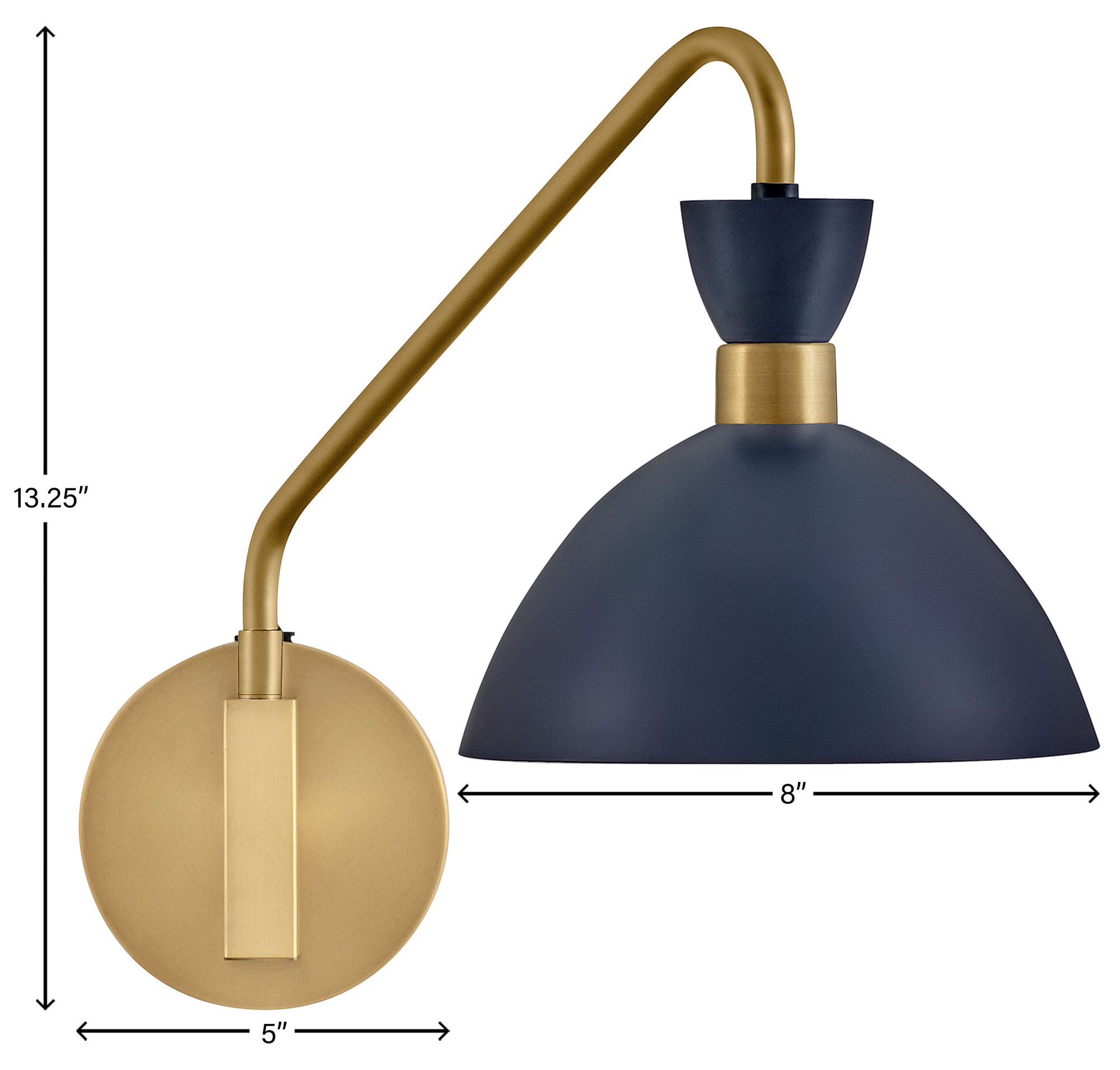 Hinkley Lark Simon 13 1/4" Brass and Navy Blue Adjustable Wall Sconce