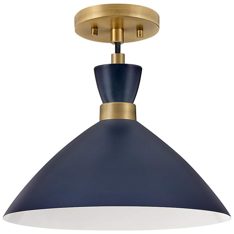Image 2 Hinkley Lark-Simon 13" Wide Matte Navy and Brass Dome Pendant more views