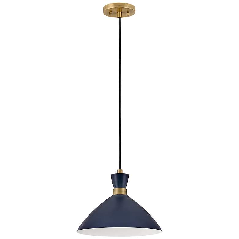 Image 3 Hinkley Lark-Simon 13" Wide Matte Navy and Brass Dome Pendant more views