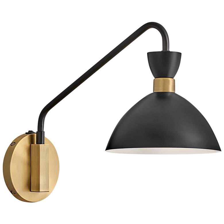 Image 3 Hinkley Lark-Simon Black and Brass Swing Arm Plug-In Wall Light