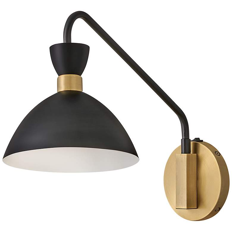 Image 4 Hinkley Lark-Simon Black and Brass Swing Arm Plug-In Wall Light more views