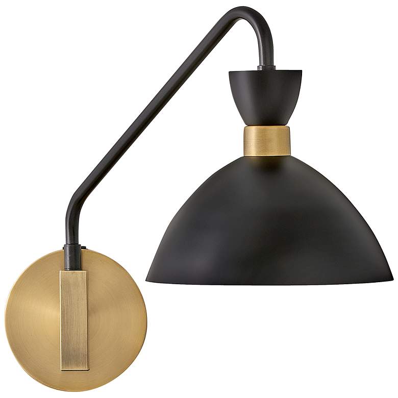 Image 5 Hinkley Lark-Simon Black and Brass Swing Arm Plug-In Wall Light more views