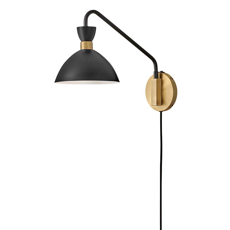 Image 6 Hinkley Lark-Simon Black and Brass Swing Arm Plug-In Wall Light more views