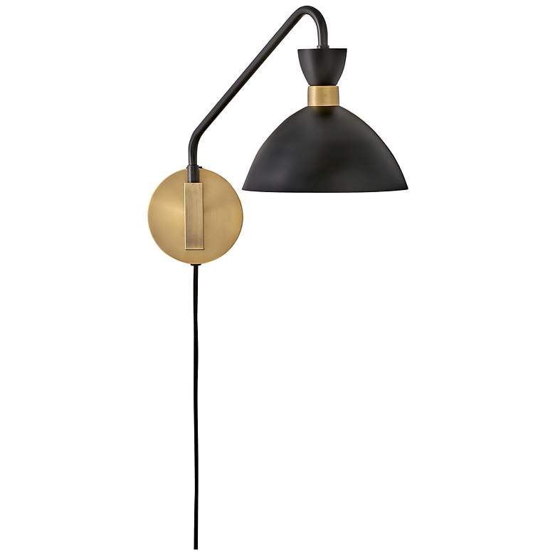 Image 7 Hinkley Lark-Simon Black and Brass Swing Arm Plug-In Wall Light more views