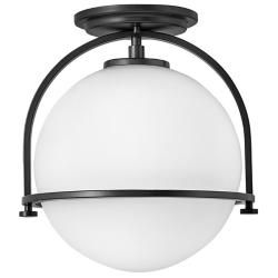 Hinkley Lighting Somerset 11 1/2" Black with White Globe Ceiling Light