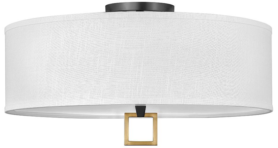 Image Hinkley Link 24" Brass and White Drum Semi-Flushmount Ceiling Light