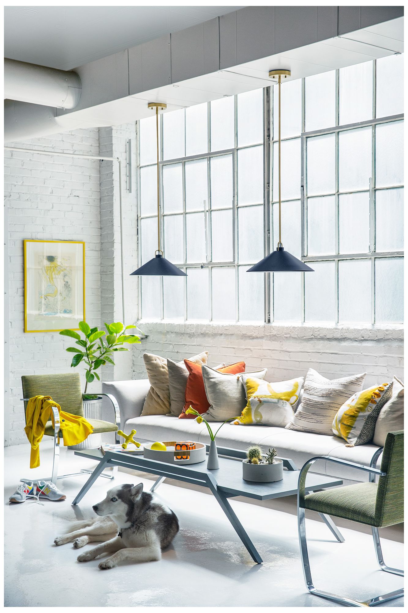 Hinkley Milo 16" Wide Lacquered Brass and Blue Pendant Light