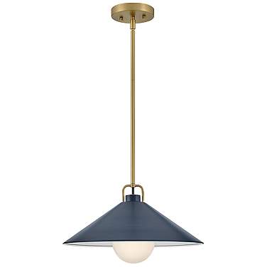 Hinkley Milo 16" Wide Lacquered Brass and Blue Pendant Light