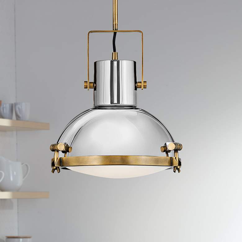 Image 1 Hinkley Nautique 13" Wide Heritage Brass and Nickel Dome Pendant Light