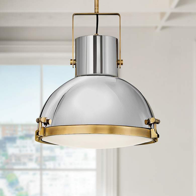 Image 1 Hinkley Nautique 18" Wide Heritage Brass and Nickel Dome Pendant Light