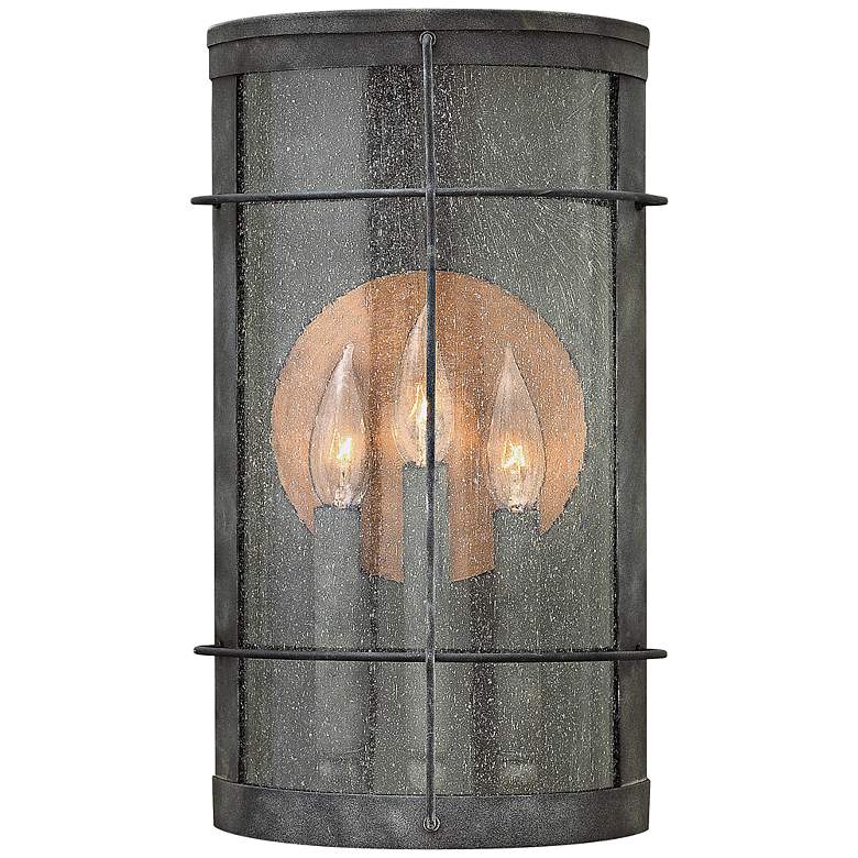Image 1 Hinkley Newport 9"W Aged Zinc 3 Candle Outdoor Wall Light