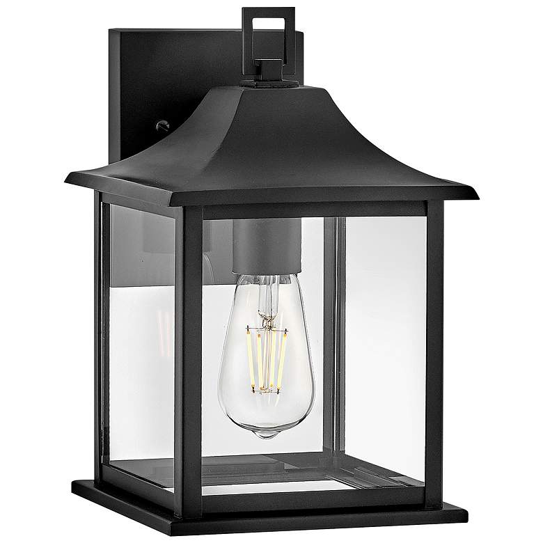 Image 1 Hinkley Nolan 12" High Black and Clear Glass Outdoor Wall Lantern