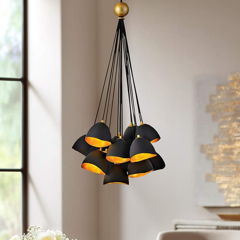 Image 1 Hinkley Nula 26" Wide Shell Black Gold Leaf 15-Light Pendant