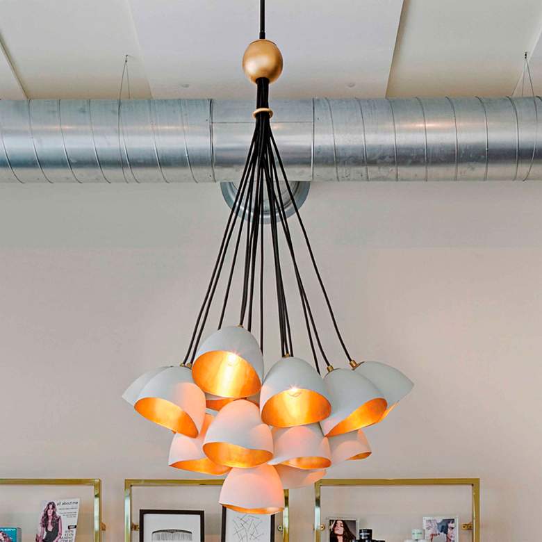 Image 1 Hinkley Nula 26" Wide Shell White and Gold 15-Light Pendant