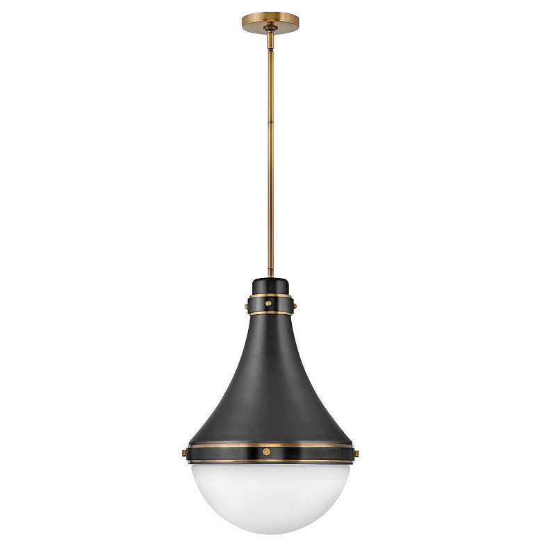 Image 1 Hinkley Oliver 14 1/4" Wide Black with White Glass Pendant