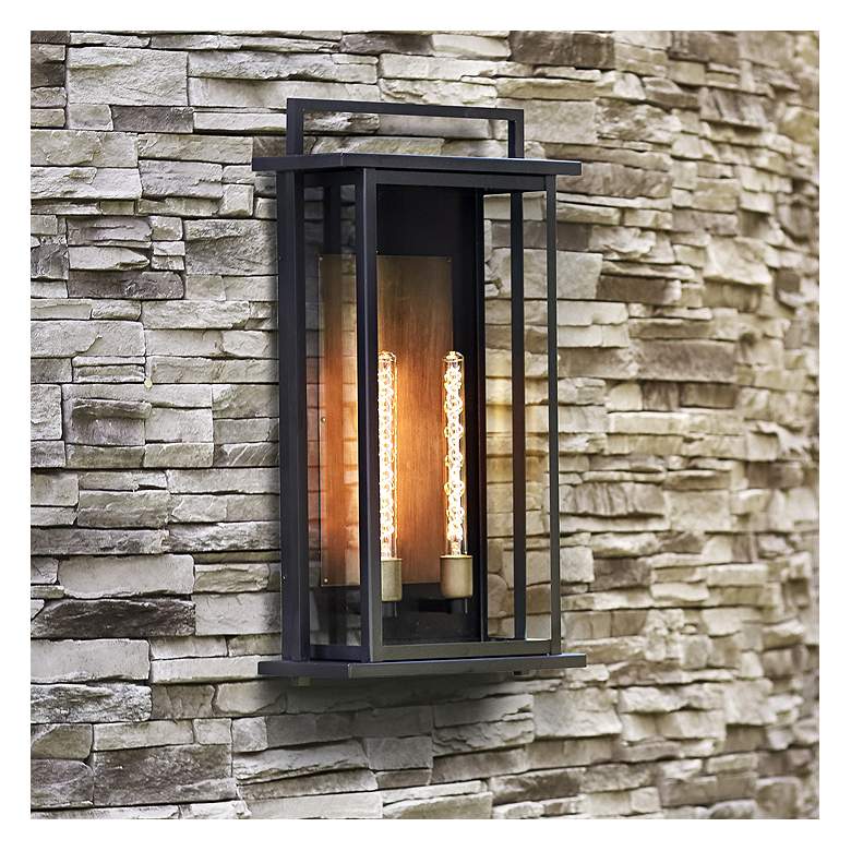 Image 1 HINKLEY OUTDOOR LANGSTON Tall Wall Mount Lantern Black