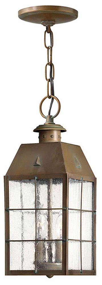 Image 2 Hinkley Outdoor Nantucket Medium Hanging Lantern 5.5" Aged Brass