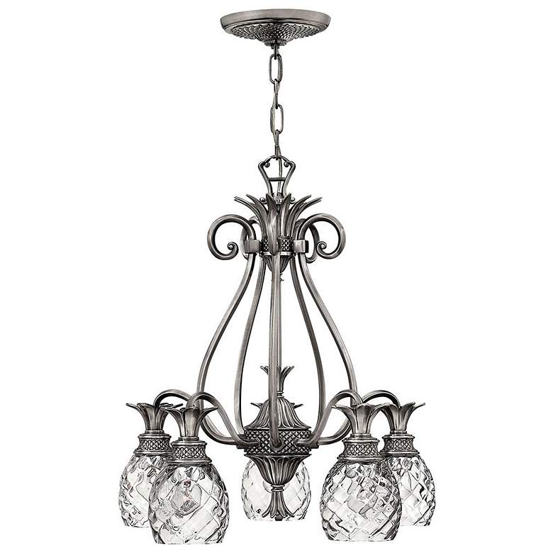 Image 1 Hinkley Plantation 22 1/4" Nickel 5-Light Pineapple Glass Chandelier