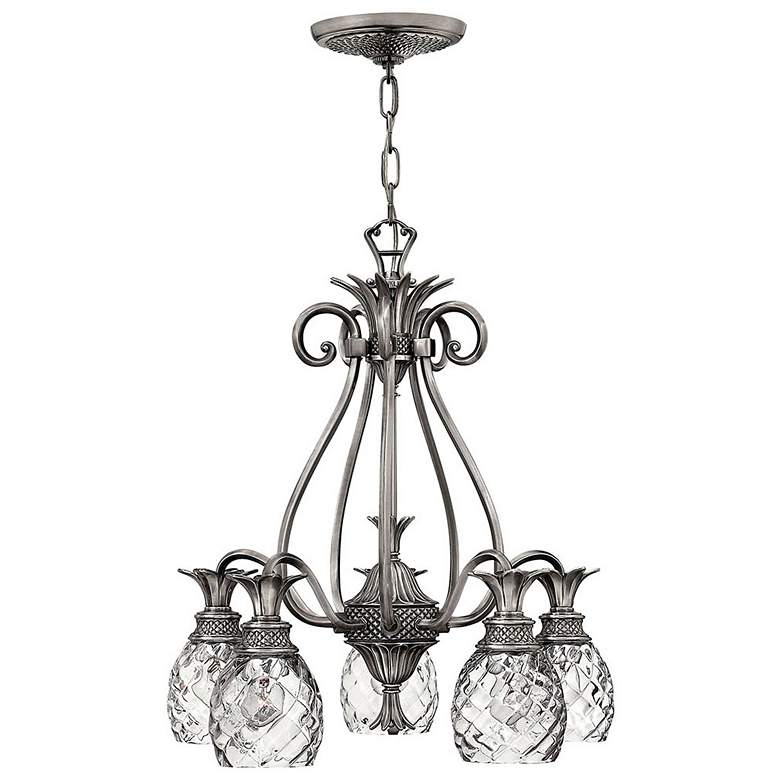 Image 1 Hinkley Plantation 22 1/4 inch Nickel 5-Light Pineapple Glass Chandelier