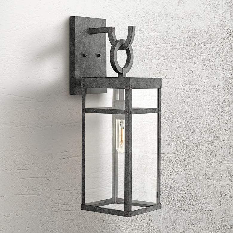 Image 1 Hinkley Porter 22" High Aged Zinc Rectangular Glass Outdoor Wall Light