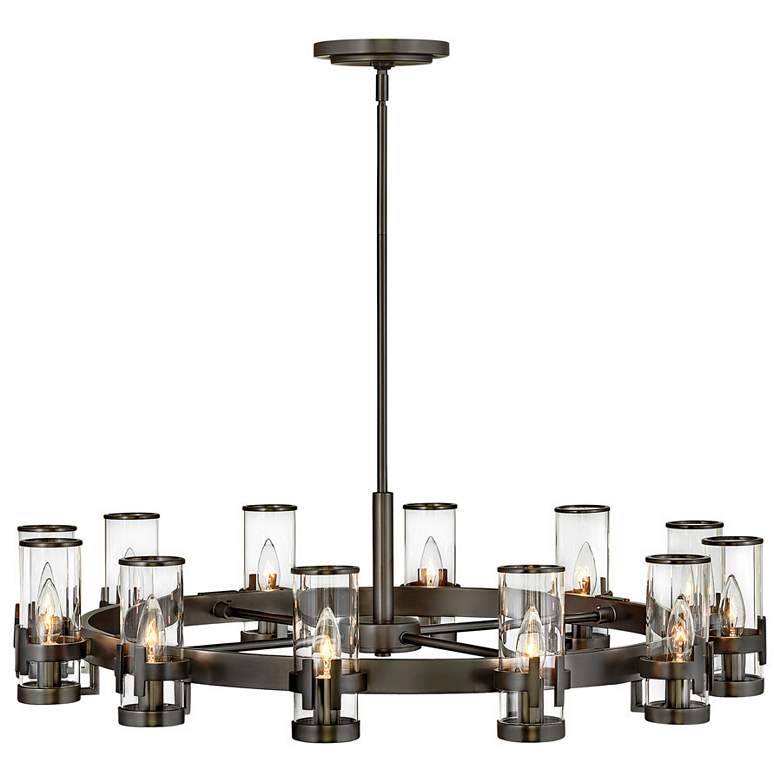 Image 1 Hinkley Reeve 35 3/4 inch Wide 12-Light Black Brass Finish Ring Chandelier