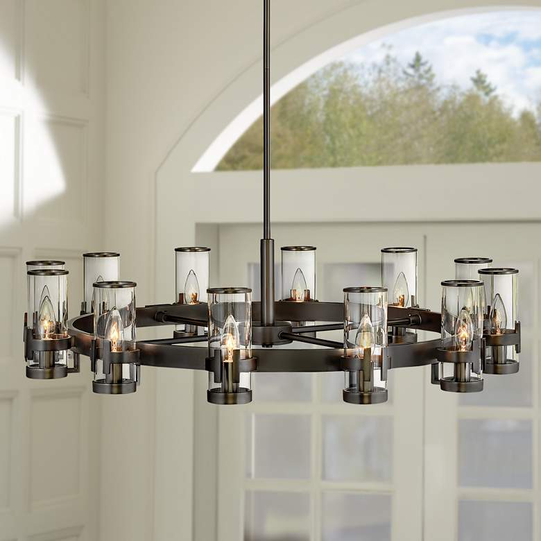 Image 1 Hinkley Reeve 35 3/4" Wide 12-Light Black Brass Finish Ring Chandelier