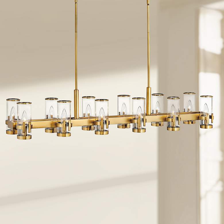 Image 1 Hinkley Reeve 46" Heritage Brass 12-Light Linear Island Chandelier