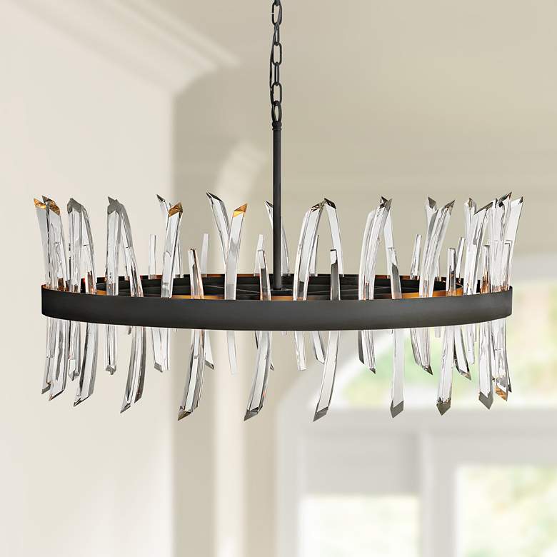 Image 1 Hinkley Revel 36 1/4 inch Wide Black and Crystal Pendant Light