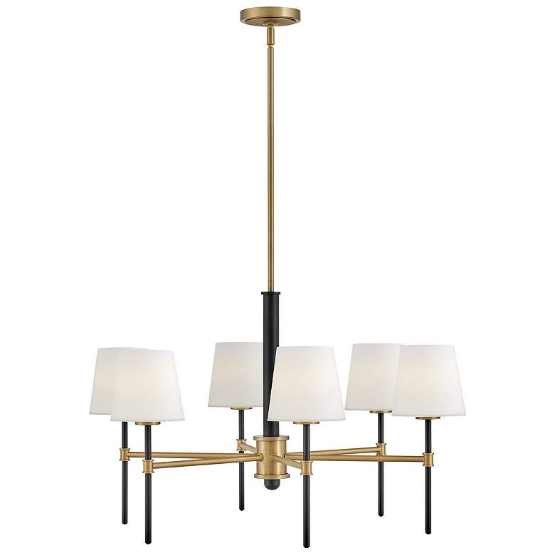 Image 1 Hinkley Saunders 30"W Black and Brass 6-Light Chandelier