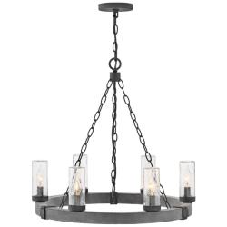 Hinkley Sawyer 24" Wide Aged Zinc Wagon Wheel Outdoor Chandelier