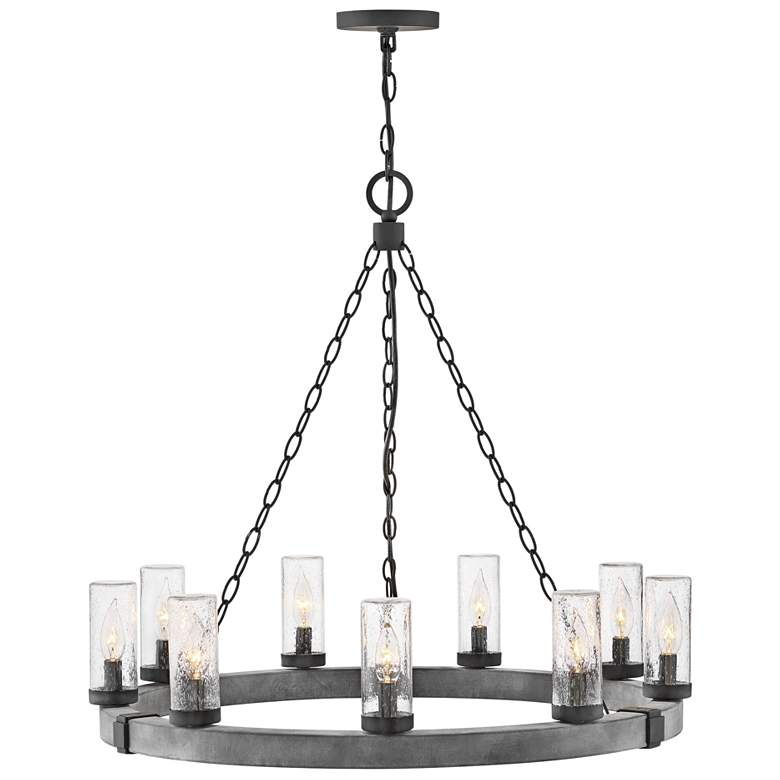 Image 2 Hinkley Sawyer 30" Wide Aged Zinc Ring Wagon Wheel Outdoor Chandelier