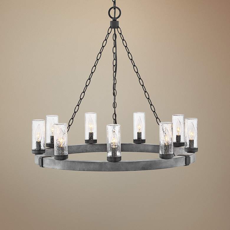 Image 1 Hinkley Sawyer 30" Wide Aged Zinc Ring Wagon Wheel Outdoor Chandelier