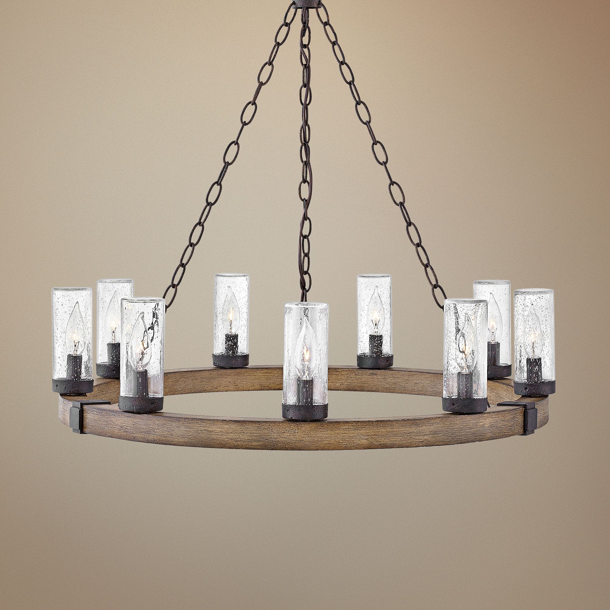 Hinkley Sawyer 30 Wide Sequoia 9-Light Wagon Wheel Outdoor Chandelier