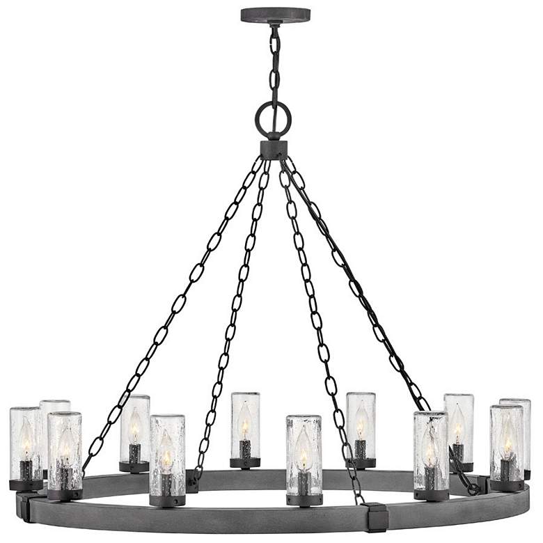 Image 2 Hinkley Sawyer 38" Wide 12-Light Aged Zinc LED Outdoor Ring Chandelier
