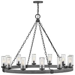 Hinkley Sawyer 38" Wide 12-Light Aged Zinc LED Outdoor Ring Chandelier