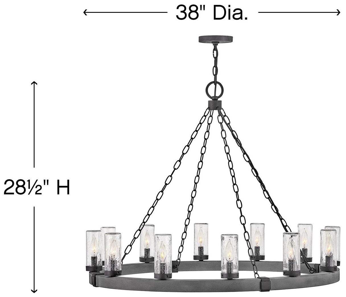Hinkley Sawyer 38" Wide 12-Light Aged Zinc LED Outdoor Ring Chandelier