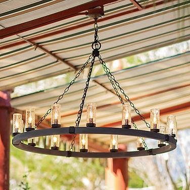 Hinkley Sawyer 38" Wide 12-Light Aged Zinc LED Outdoor Ring Chandelier