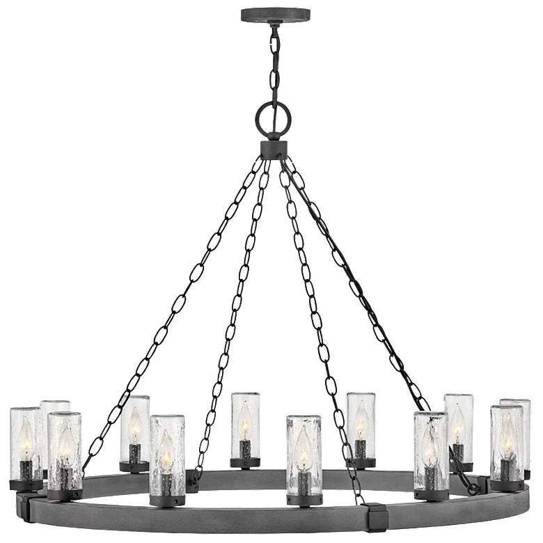 Image 1 Hinkley Sawyer Aged Zinc 38" Open Air 12-Light Outdoor Ring Chandelier
