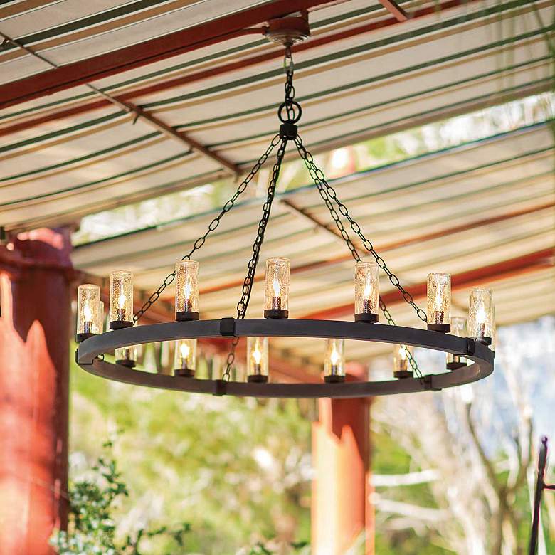 Image 1 Hinkley Sawyer Aged Zinc 38" Open Air 12-Light Outdoor Ring Chandelier