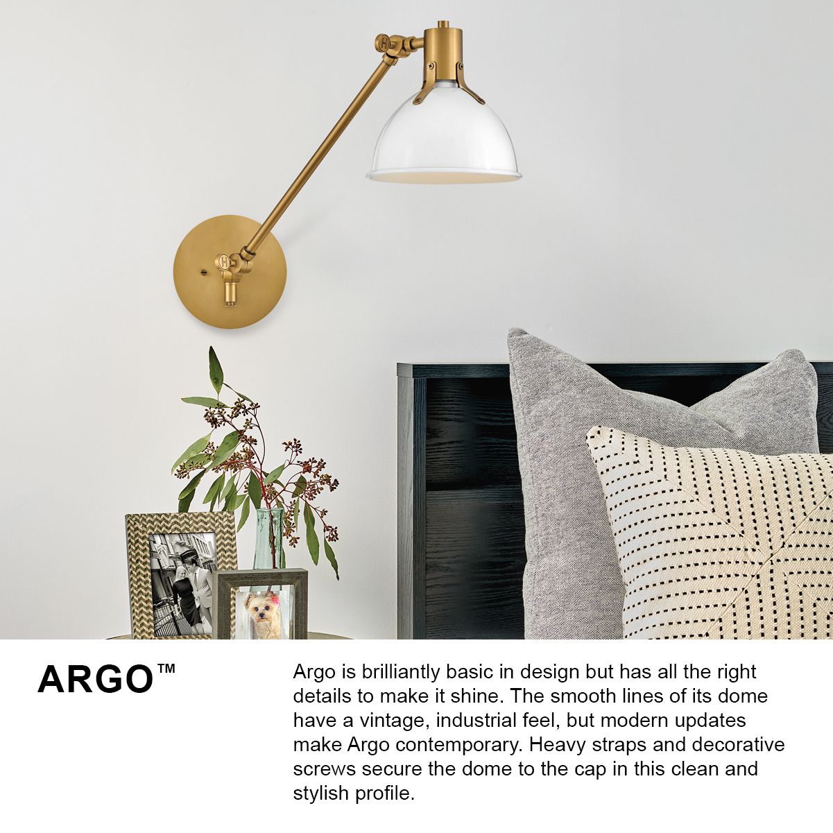 Hinkley Sconce Argo Medium Swing Arm Single Sconce 10.25" Polished White