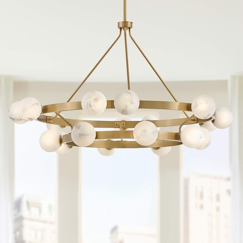 Image 1 Hinkley Selene 48" Lacquered Brass 18-Light Multi-Tier Ring Chandelier