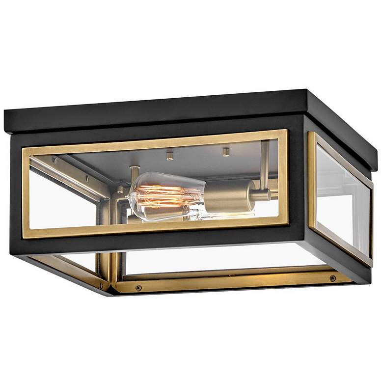 Image 1 Hinkley Shaw 14" Wide Black and Brass 2-Light Ceiling Light